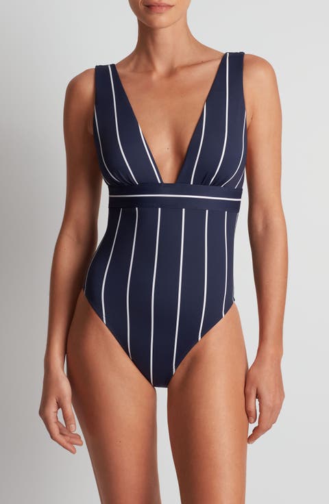 Banded Modern Plunge Neck One-Piece Swimsuit