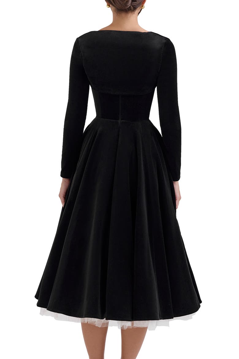 Mademoiselle Long Sleeve Midi Cocktail Dress, Alternate, color, BLACK