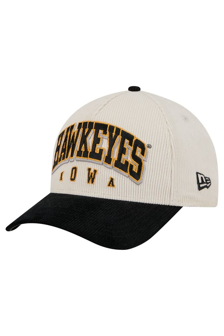 Men's New Era Black/Cream Iowa Hawkeyes Arch Two-Tone Corduroy 9FORTY A-Frame Adjustable Hat, Main, color, Black
