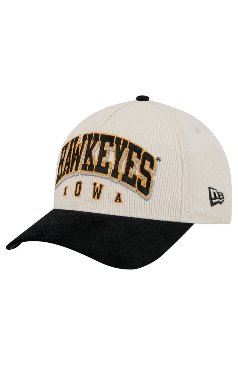 New Era Men
s New Era Black/Cream Iowa Hawkeyes Arch Two-Tone Corduroy 9FORTY A-Frame Adjustable Hat, Main, color, Black
