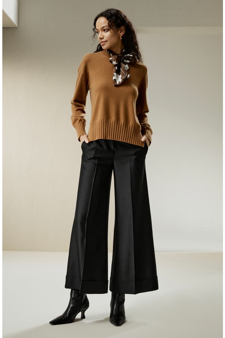 Women's Crew Neck Cashmere Sweater, Alternate, color, Brown