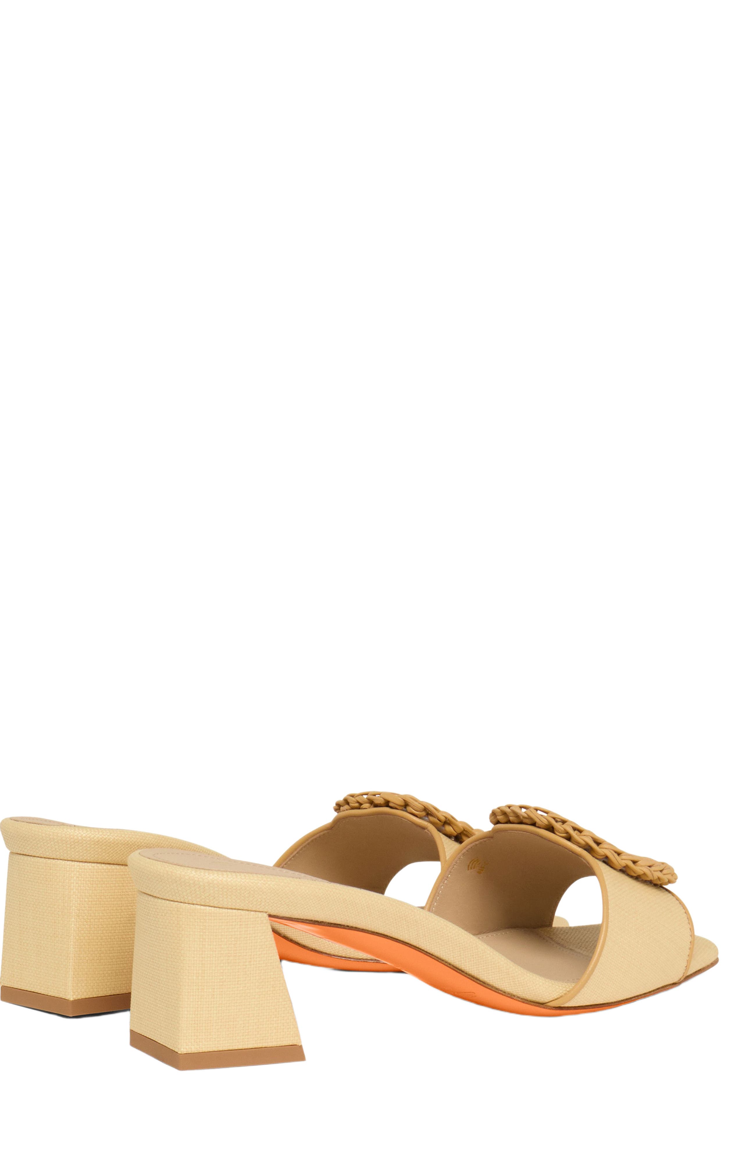 Santoni Women's raffia mid-heel sandal, Alternate, color, Natural