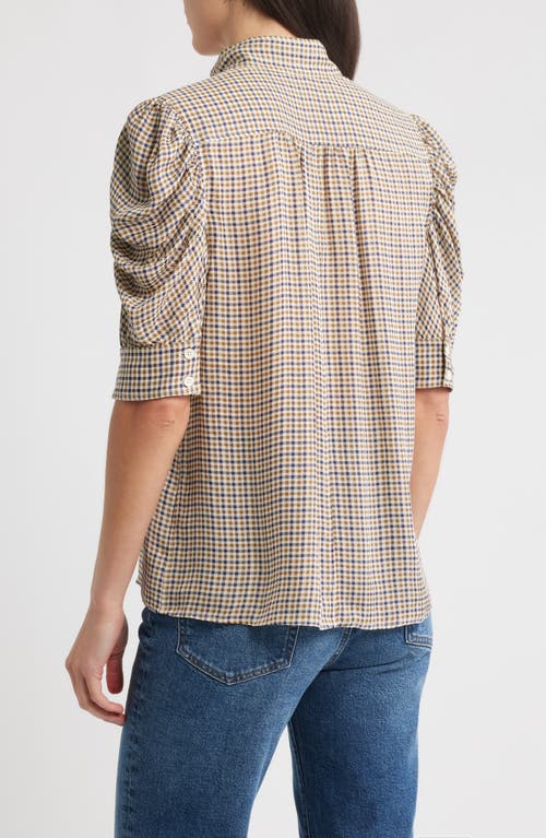 Frame The Houndstooth Gillian Puff Sleeve Silk Top In Neutral