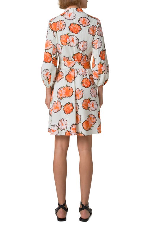 Akris Punto Carnation Print Cotton Poplin Shirtdress In Orange-multi