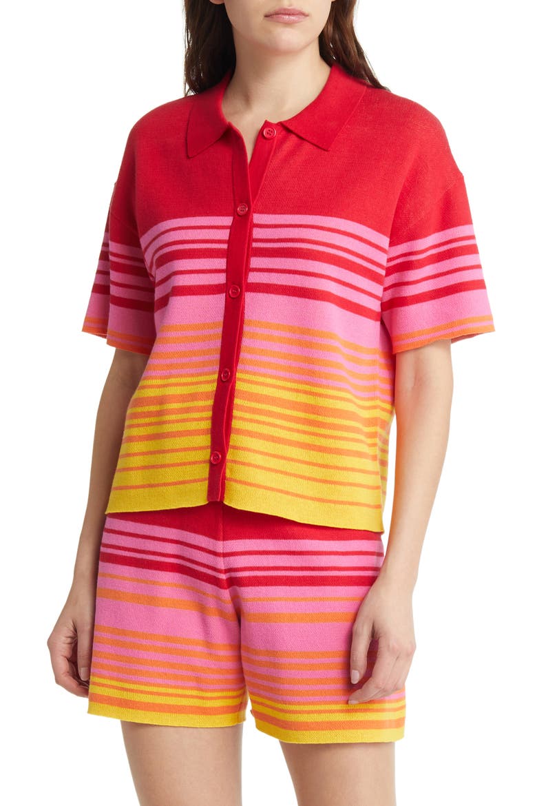 Sunset Stripe Polo Sweater, Main, color, SUNSET
