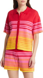 Monrow Sunset Stripe Polo Sweater
