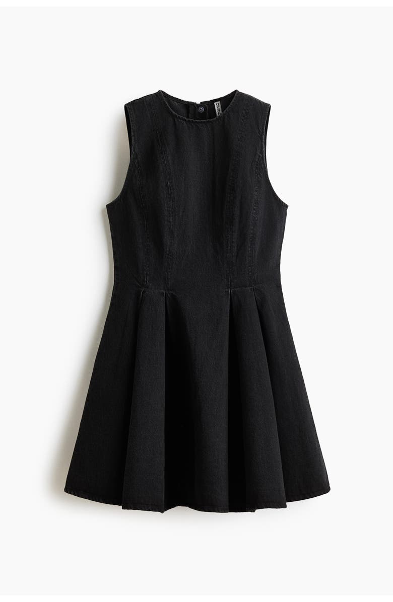H&M Flared-skirt Denim Dress, Main, color, Washed Black