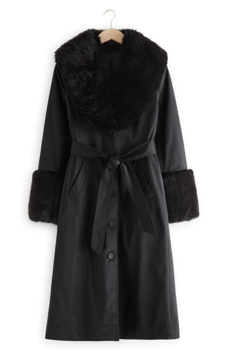 & Other Stories Faux Fur Trim Wrap Coat, Alternate, color, 