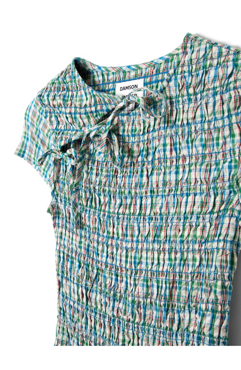 Damson Madder Ebba Plaid Cutout Detail Organic Cotton Dress, Alternate, color, Teal Multi