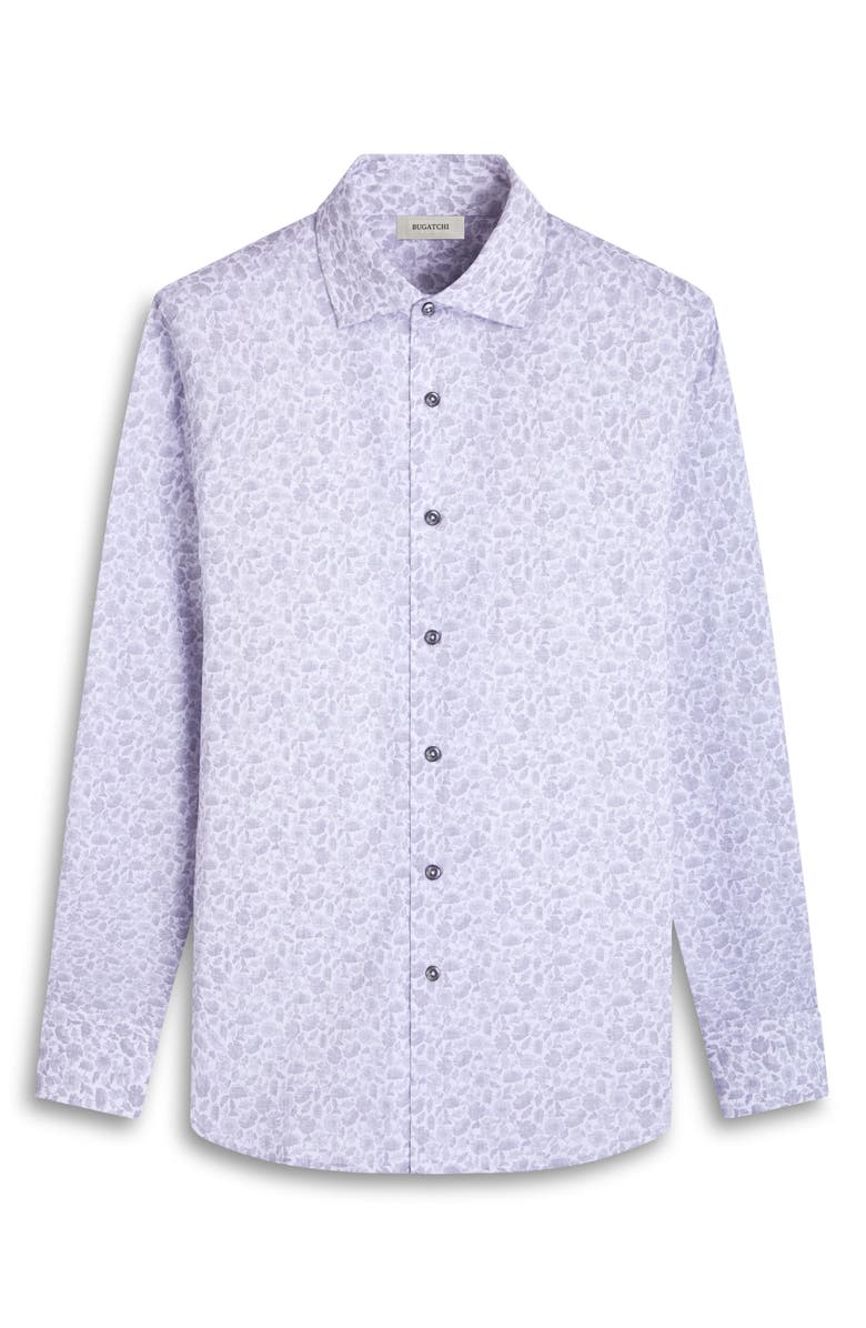 Bugatchi Axel Floral Shaped Fit Button-Up Shirt, Alternate, color, Platinum