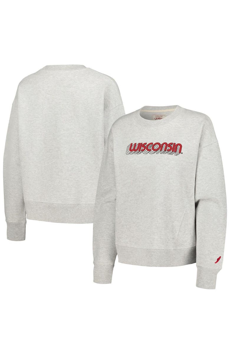 LEAGUE COLLEGIATE WEAR Women's League Collegiate Wear Ash Wisconsin Badgers Boxy Pullover Sweatshirt, Main, color, Ash