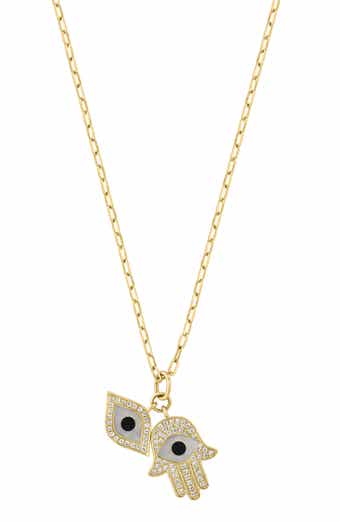 Gold Plated Sterling Silver Hamsa & Evil Eye Pendant Necklace