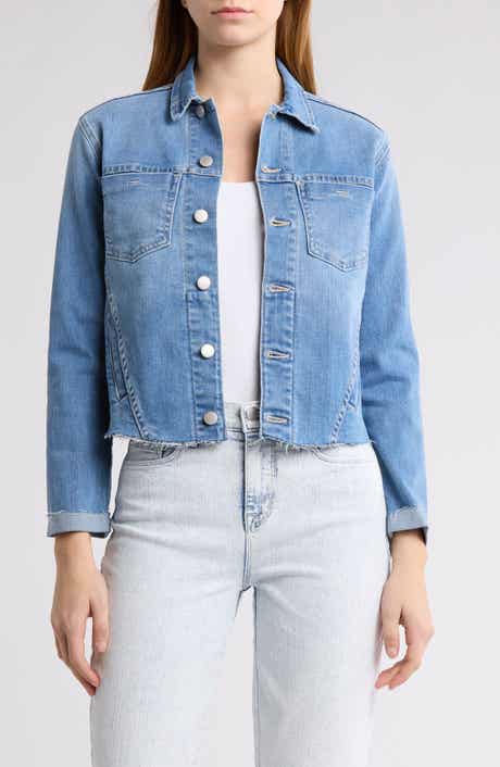 Janelle Slim Fit Raw Hem Denim Trucker Jacket