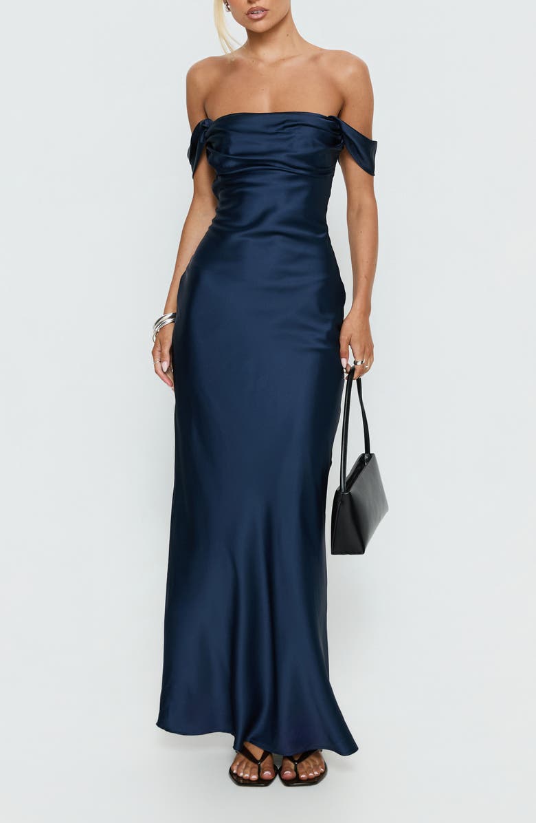 Princess Polly Azura Off the Shoulder Satin Gown, Main, color,