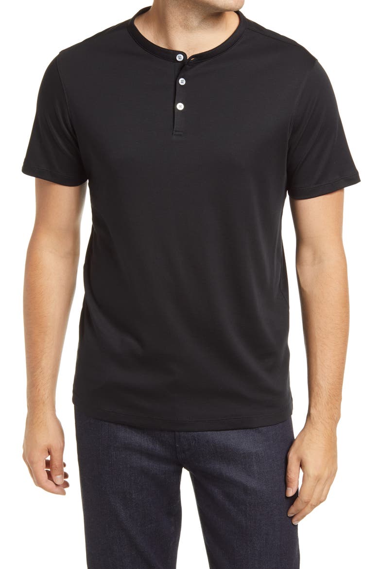 Georgia Solid Henley Shirt, Main, color, BLACK