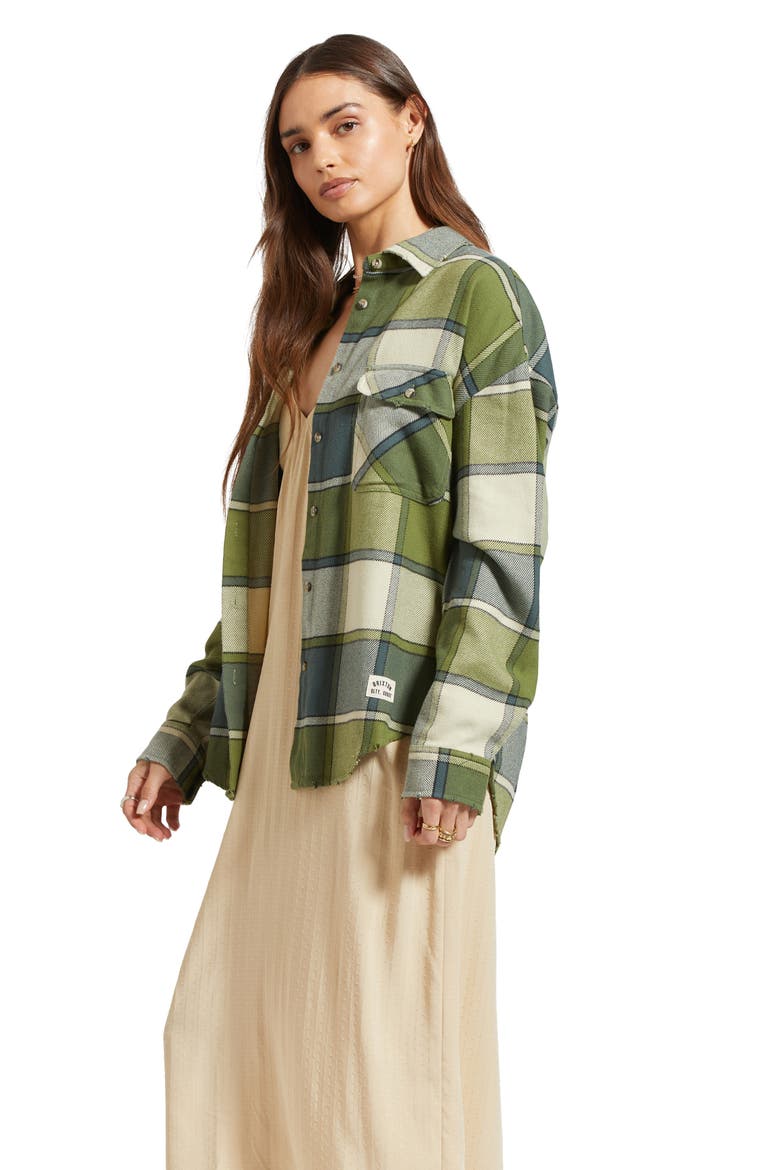 Bowery Plaid Flannel Button-Up Shirt, Alternate, color, BLUE MIRAGE/ DILL PLAID