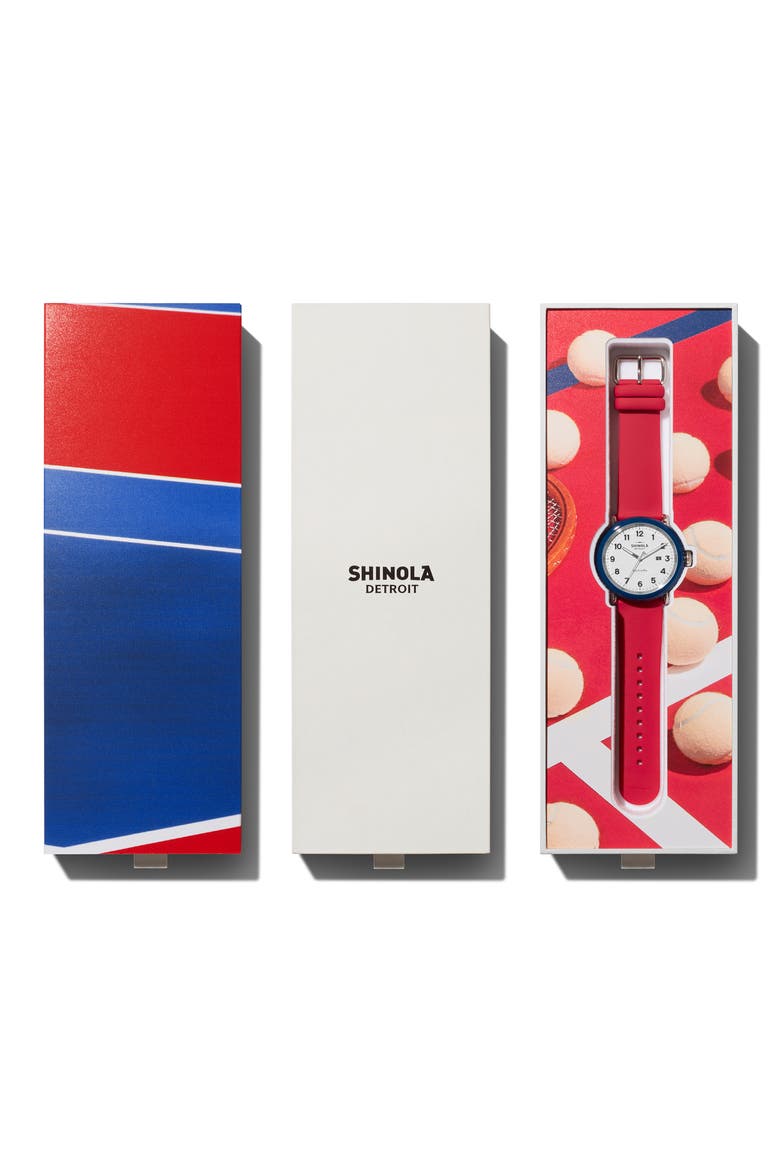 Detrola The Ace Silicone Strap Watch, 43mm, Alternate, color, RED/ WHITE/ MIDNIGHT BLUE