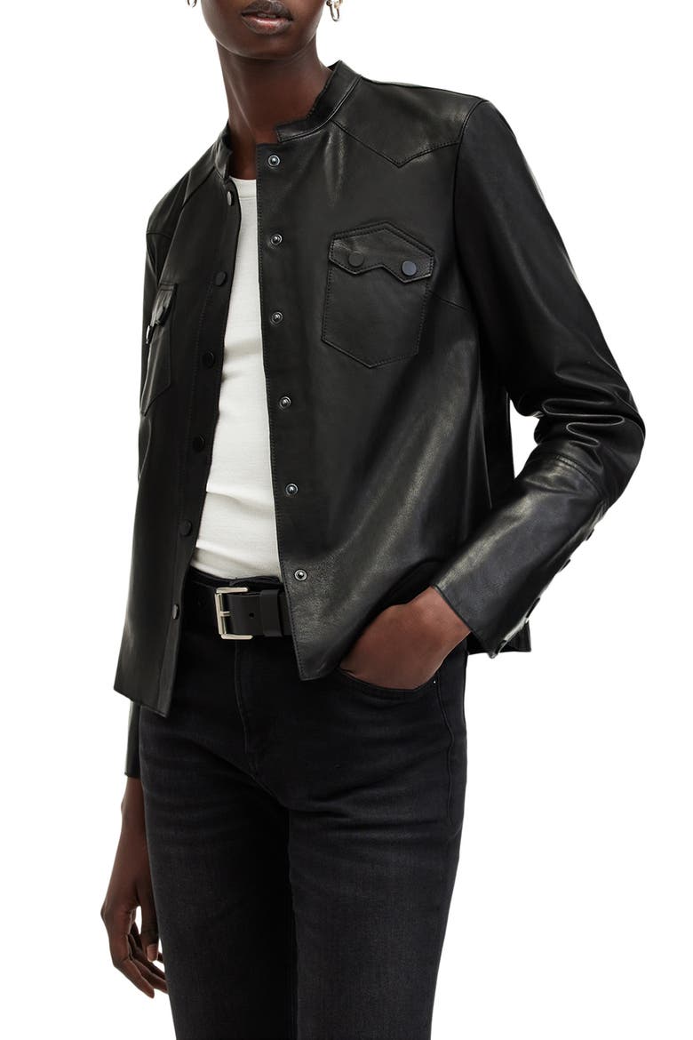 Rock Western Leather Snap-Up Shirt, Alternate, color, BLACK