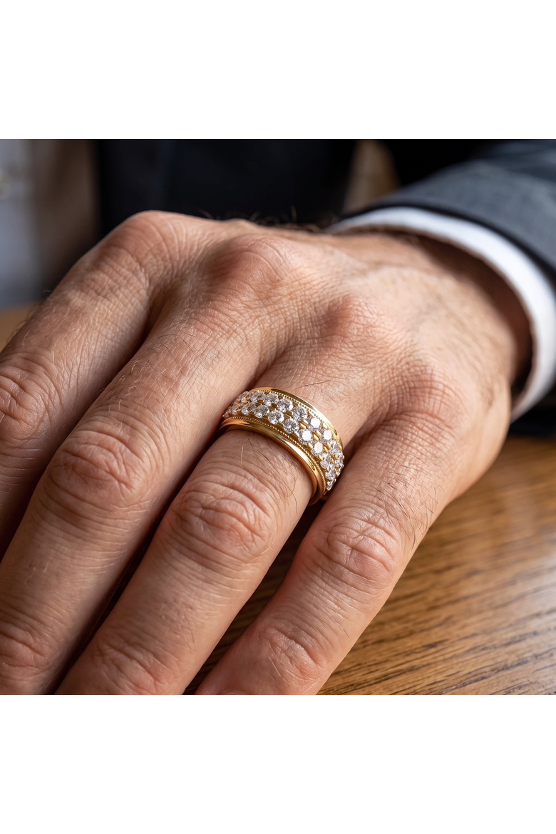 2ct Men's Diamond Double Row Wedding Ring Polished Band In Or Gold, Alternate, color, 10k Yellow Gold