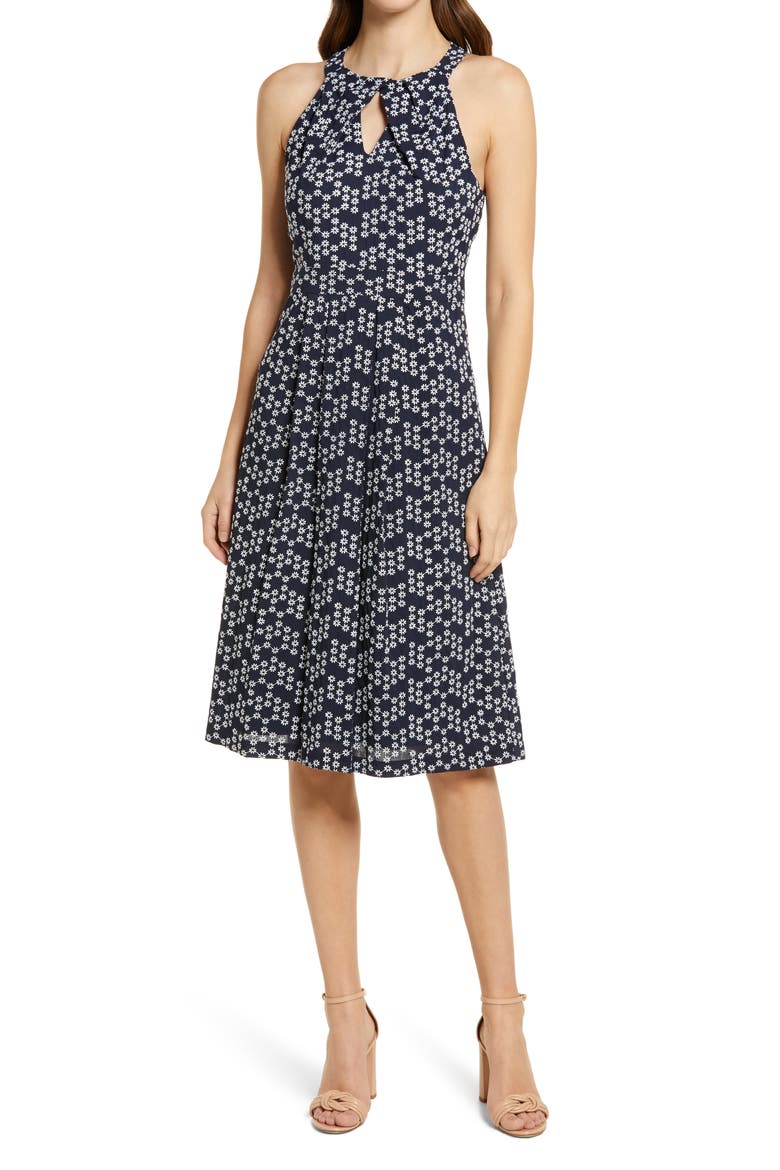 Daisy Embroidered Keyhole Halter Dress, Main, color, NAVY IVORY