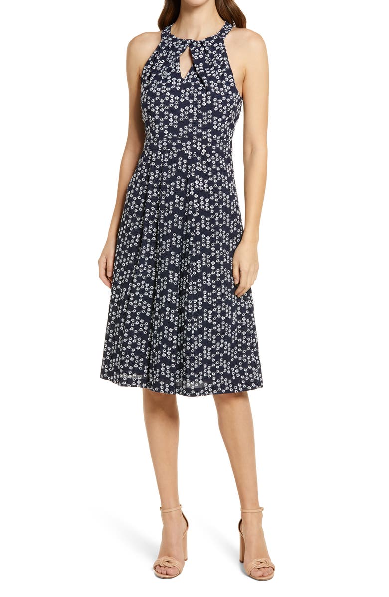 Donna Ricco Daisy Embroidered Keyhole Halter Dress, Main, color,