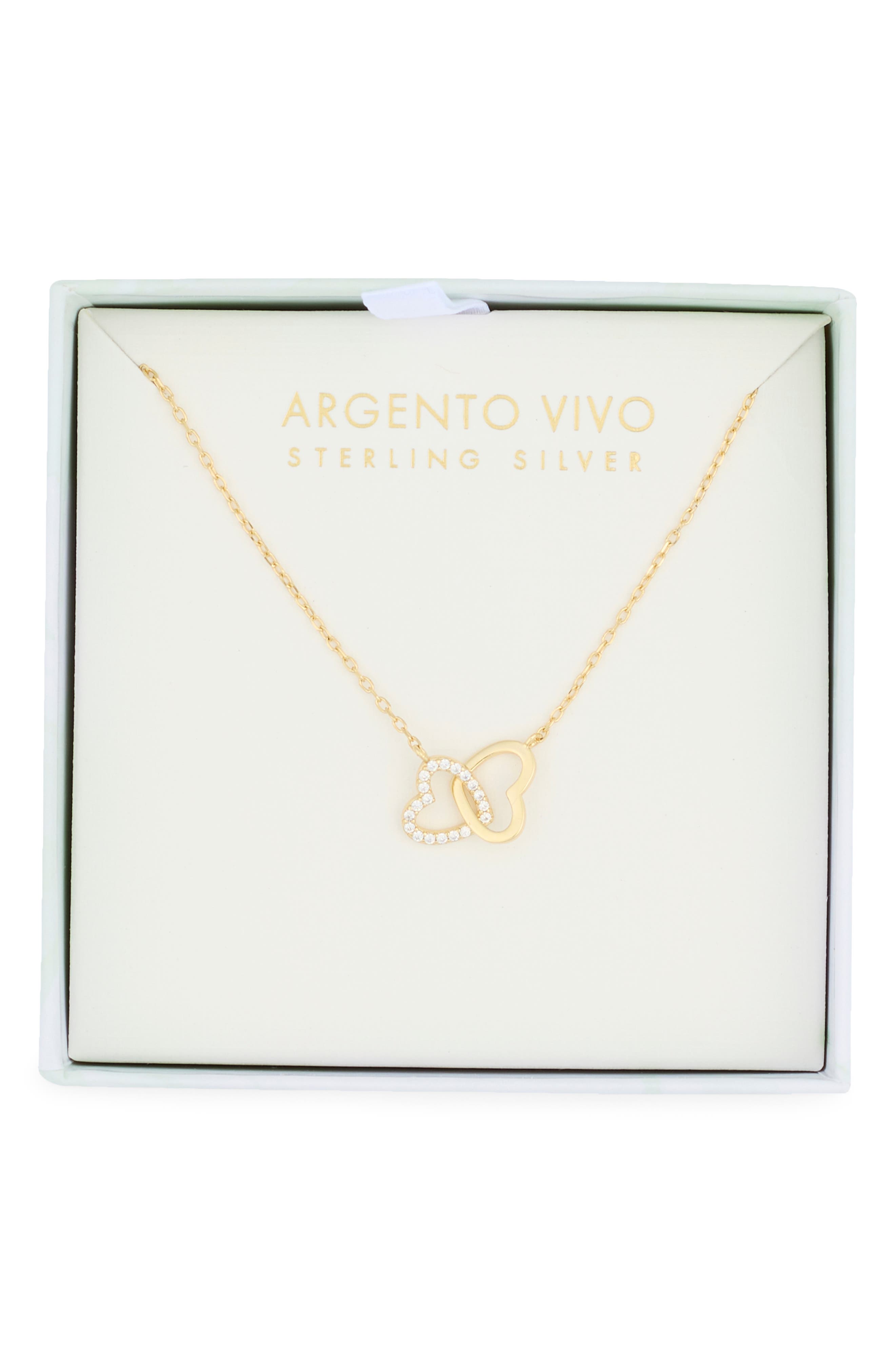 Argento Vivo Sterling Silver Cubic Zirconia Interlocking Heart Pendant Necklace