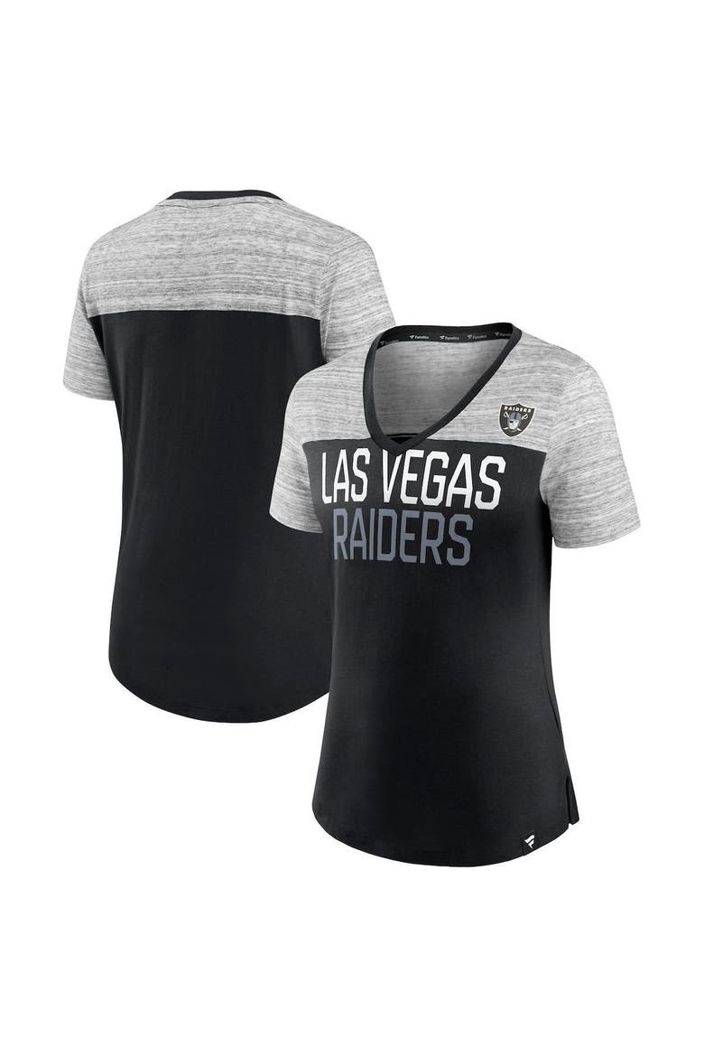 Women's Fanatics Branded Black/Heathered Gray Las Vegas Raiders Close Quarters V-Neck T-Shirt, Main, color, Black
