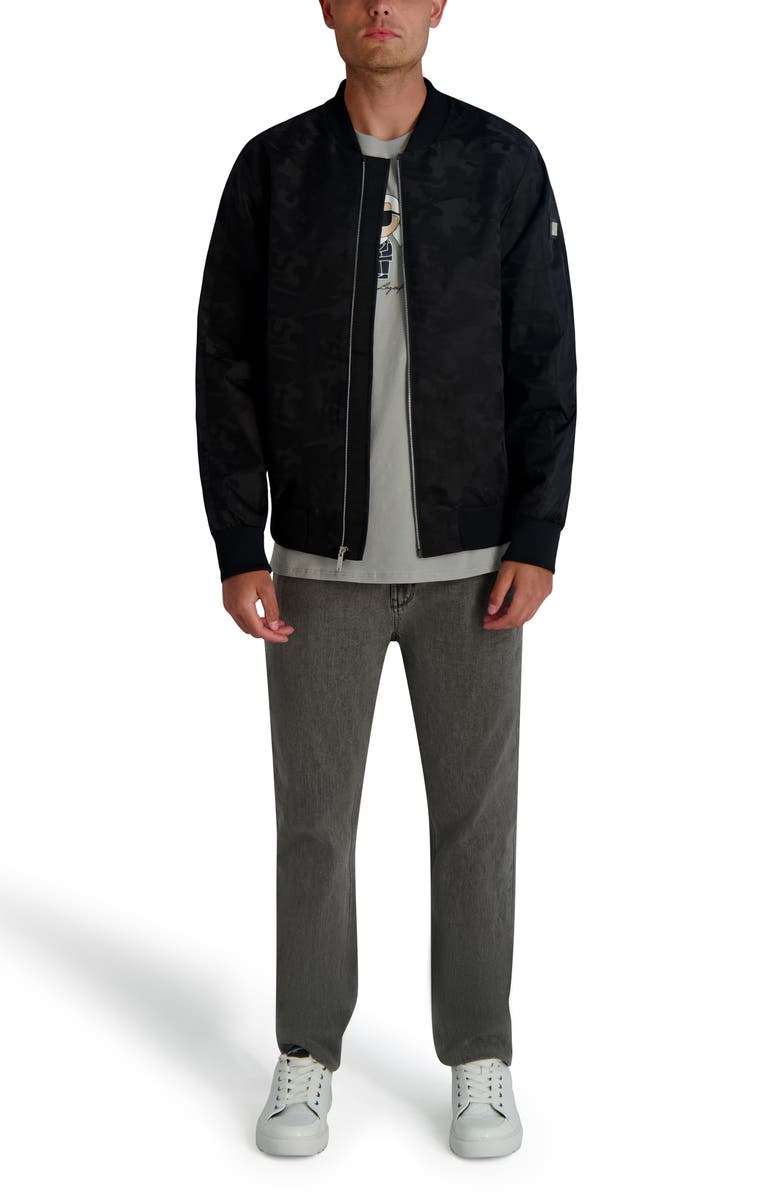 KARL LAGERFELD Camo Bomber Jacket, Alternate, color, Black