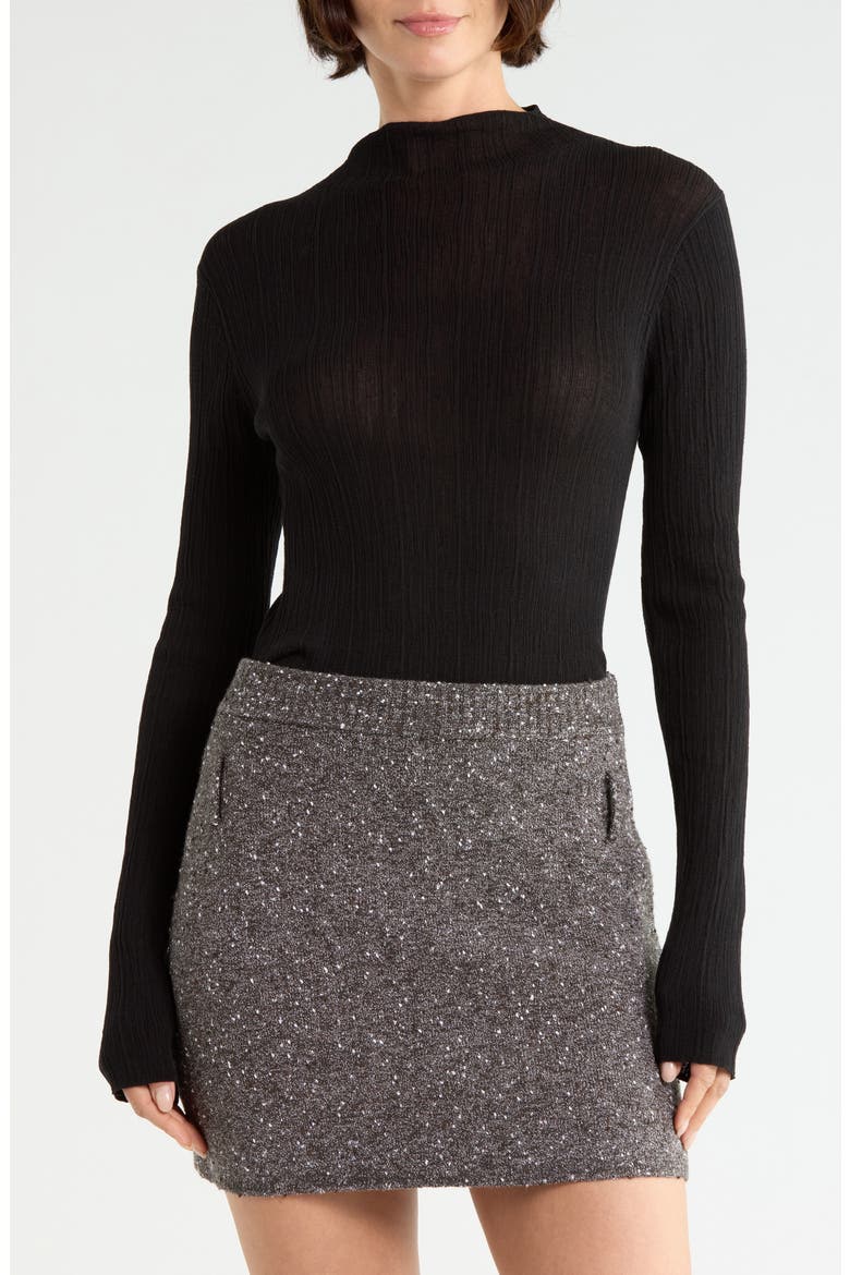 Hugh Mock Neck Rib Sweater, Main, color, BLACK