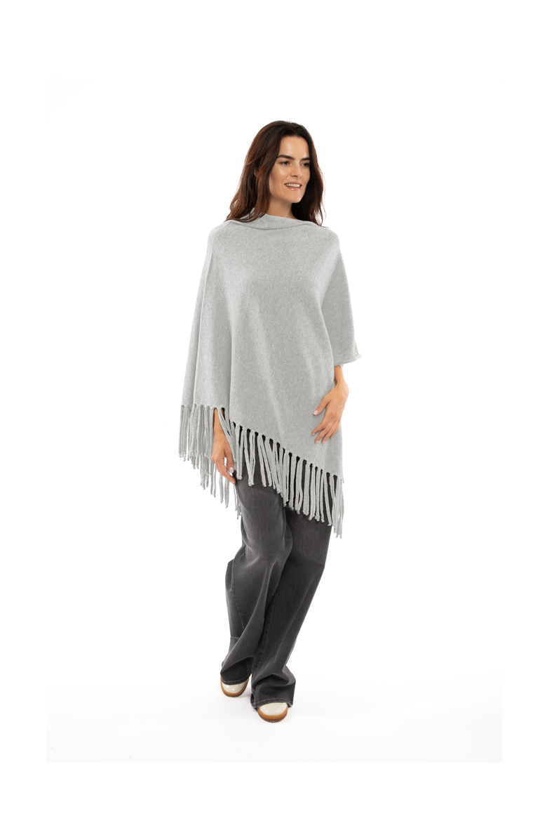 Monticelli Cashmere Pure Cashmere Poncho with Fringes, Alternate, color, Light Gray