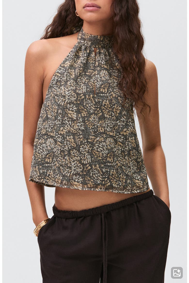 Print Halter Crop Top, Main, color, ECRU