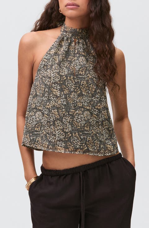 Print Halter Crop Top