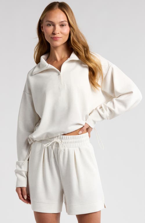 Zella Ultra Soft Scuba Half Zip Pullover In Beige Ivory Heather