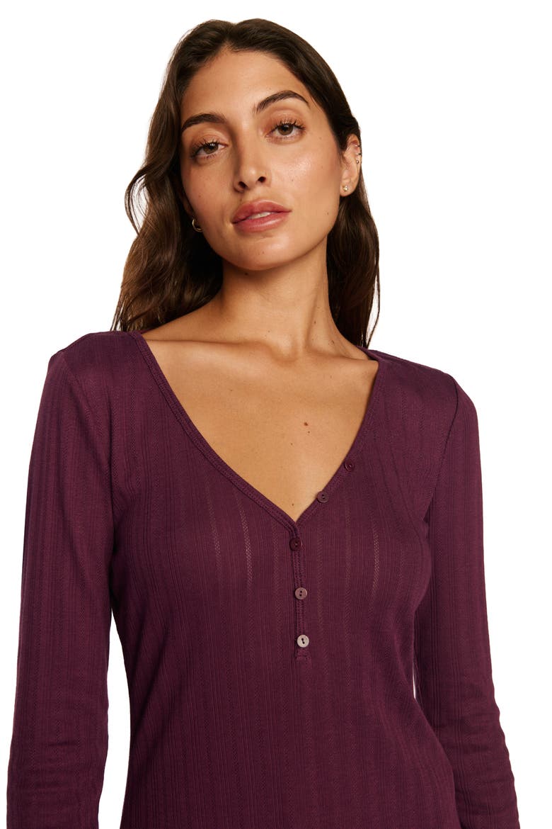 Pointelle Rib Henley Pajama Top, Alternate, color, WILDBERRY