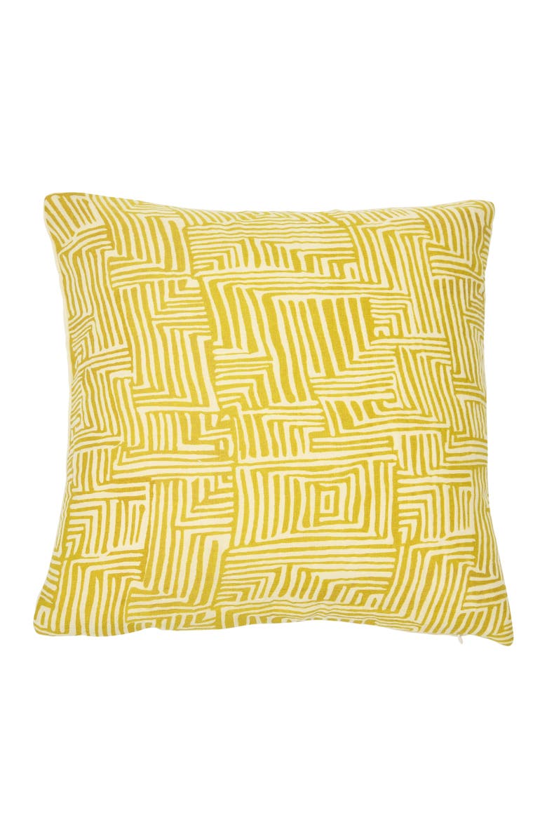 Storied Home Cotton Pillow with Kuba Cloth Pattern, Main, color, Yellow