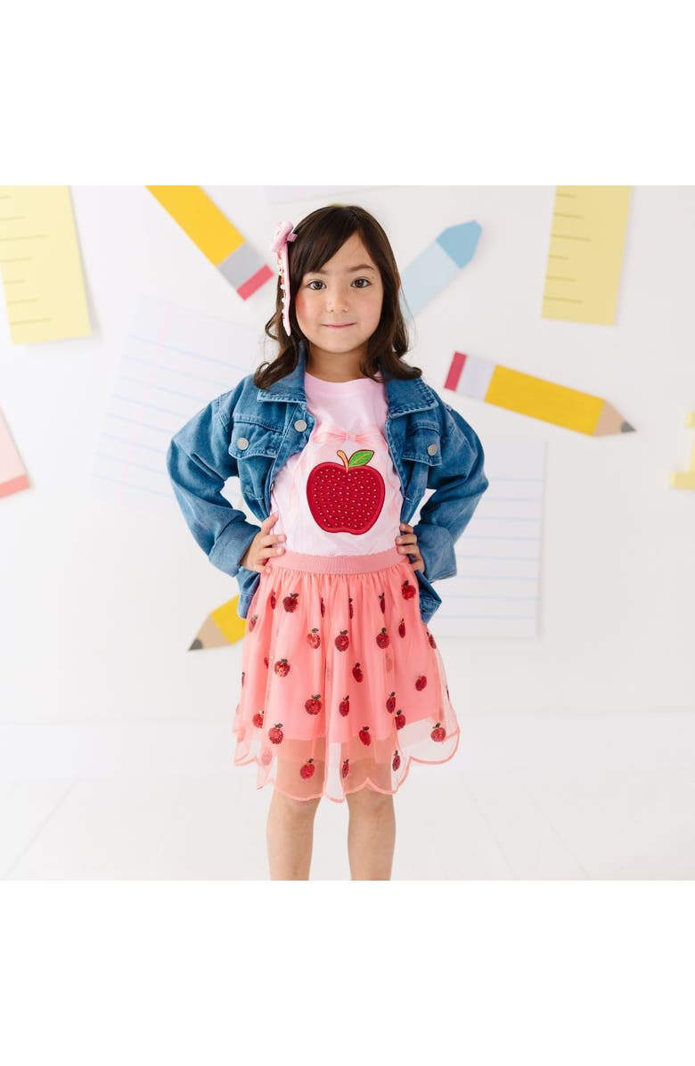 Sweet Wink Apple Bow Sequin Patch Denim Jacket, Alternate, color, Denim