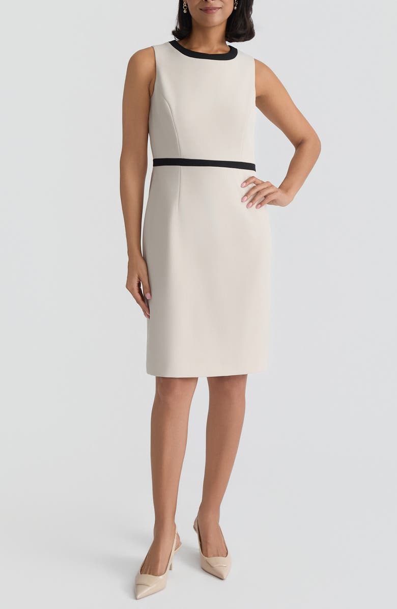 KASPER Sleeveless Stretch Crepe Sheath Dress, Main, color, Parchment/ Black