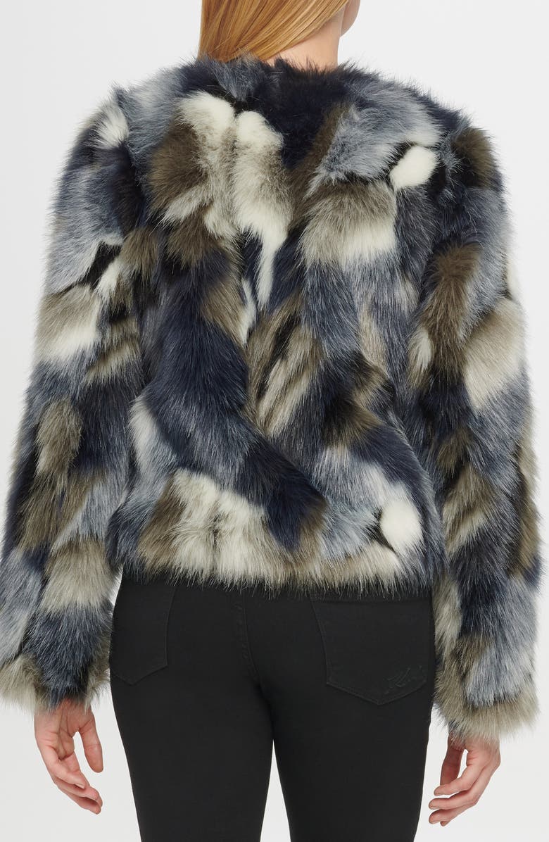 KARL LAGERFELD PARIS Faux Fur Shag Jacket, Alternate, color, Blue Multi