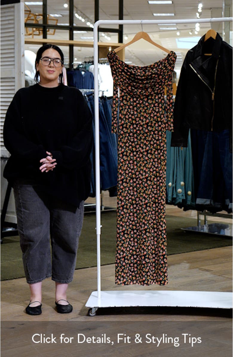 Thelma Print Off the Shoulder Long Sleeve Mesh Maxi Dress, sales video thumbnail