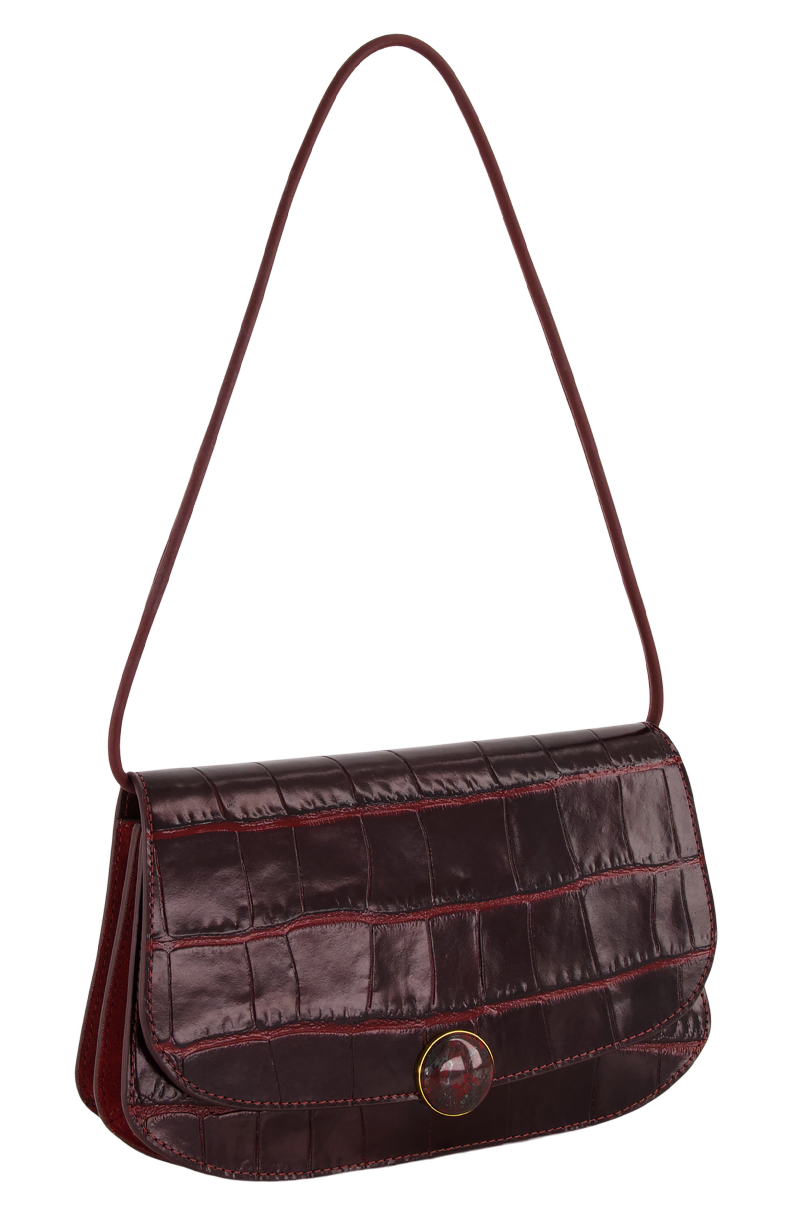 Flora Croc Embossed Leather Triple Gusset Clutch, Alternate, color, BLACK ROSE