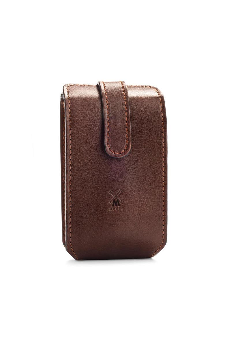 Brown Leather Travel Razor & Shaving Brush Case, Main, color, Brown