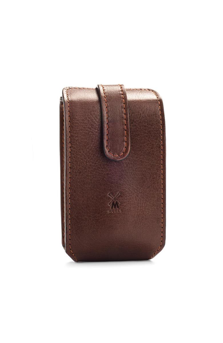 MÜHLE Brown Leather Travel Razor & Shaving Brush Case, Main, color, Brown