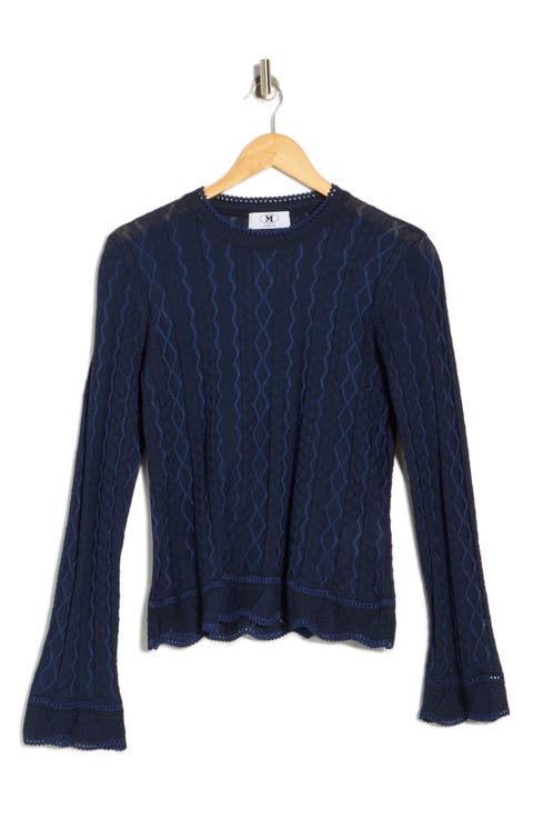 Girocollo Bell Sleeve Cotton Blend Sweater