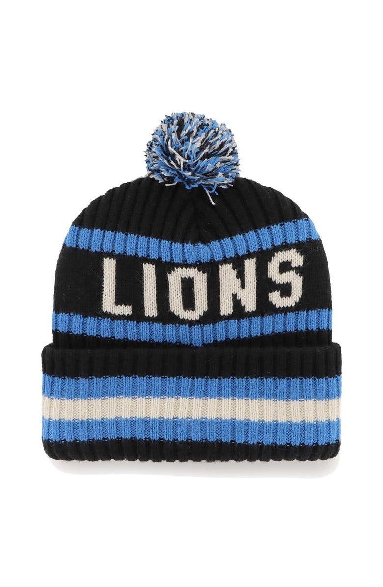 '47 Men's '47 Black Detroit Lions Bering Cuffed Knit Hat with Pom, Alternate, color, 