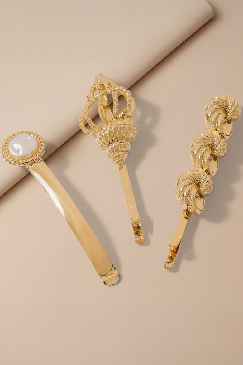 Selene Hair Pins - Set of 3 - Gold, Alternate, color, Metallic Gold