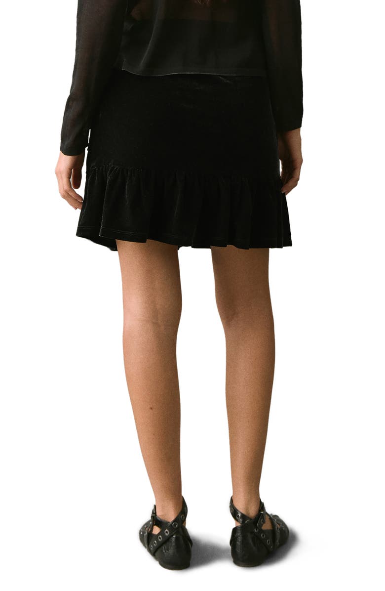 MANGO TEEN Draped Velvet Skirt, Alternate, color, Black