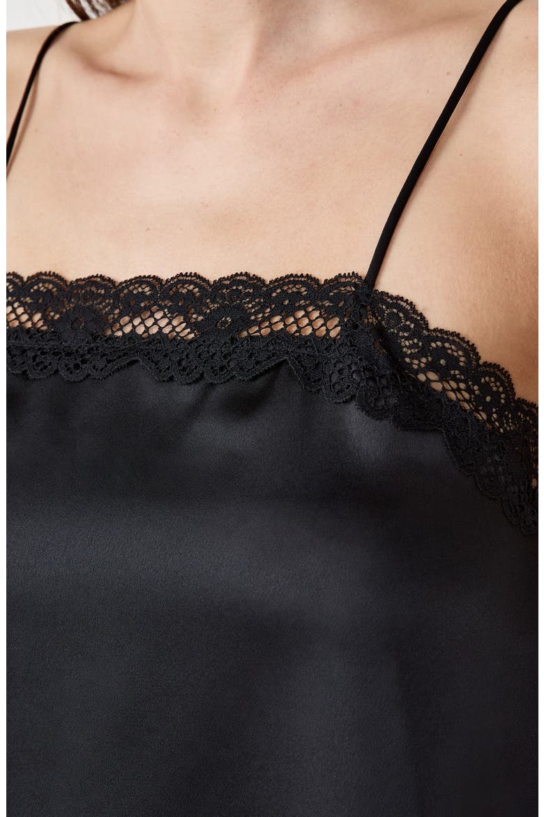 Attitude Lace Trim Satin Camisole, Alternate, color, BLACK