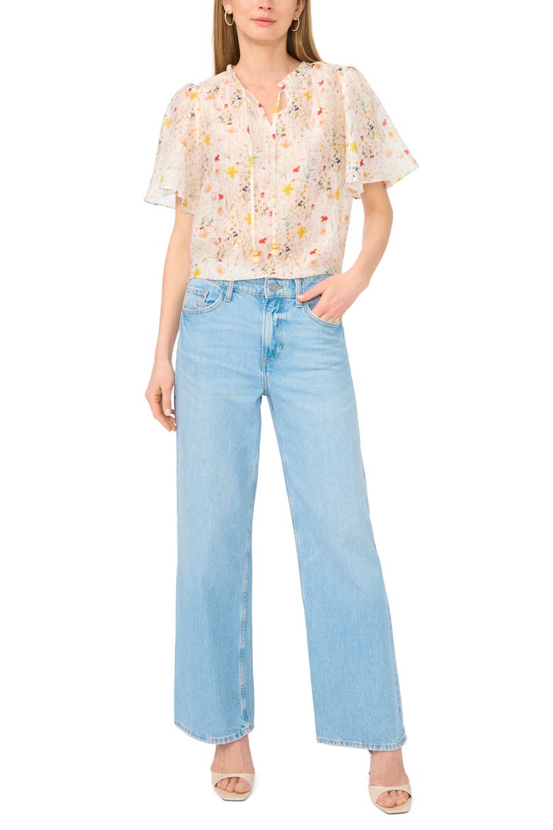 Tie Neck Flutter Sleeve Top, Alternate, color, ULTRA WHITE