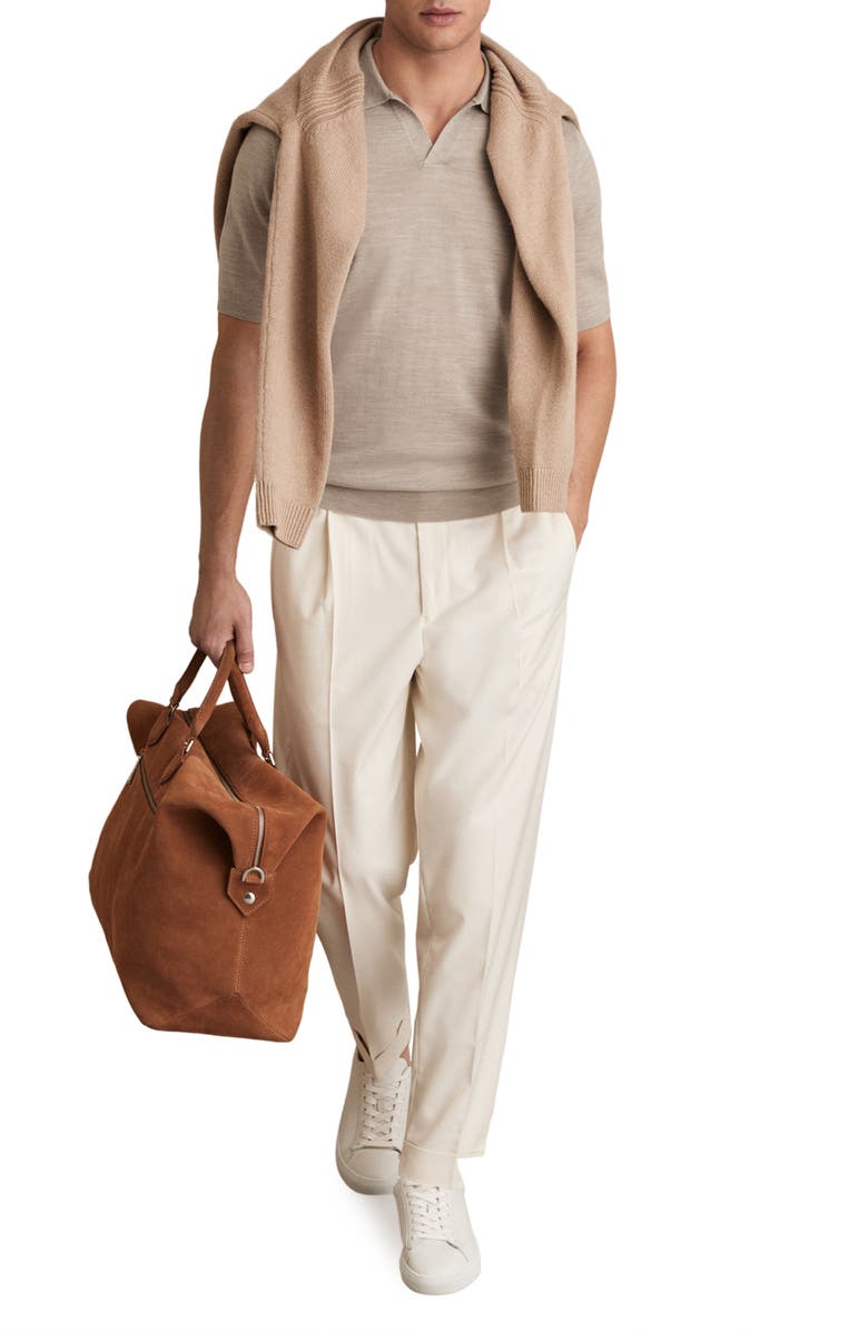 Reiss Duchie Short Sleeve Merino Wool Polo Sweater, Alternate, color, Wheat Melange