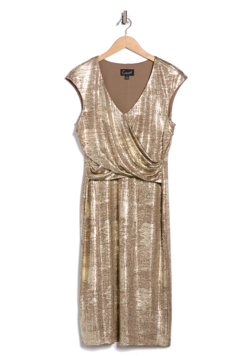 Foiled Jersey Short Sleeve Dress, Alternate, color, FLAX